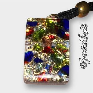 Authentic Murano Glass Signed Hand Crafted Pendant on Black Cord